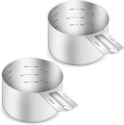 2 Pzas Taza Medidora 240ml Acero Inox con Cuchara