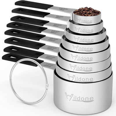Set 18 Tazas y Cucharas Medidoras Acero Inox Negro