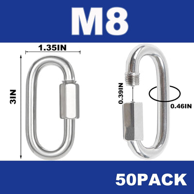 50 Cadenas Enlace Rápido M8 Mosquetones Acero Galvanizado 3pulg