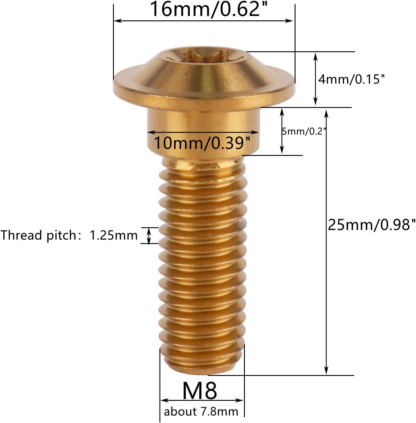 6 Pzas Tornillo Rotor Freno Moto M8x25mm Oro