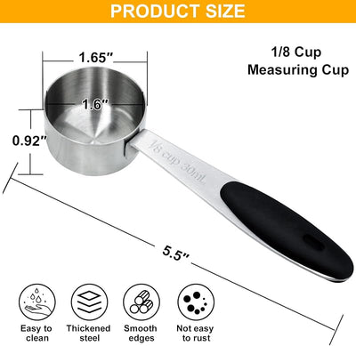 Taza medidora acero inox 1/8 taza con mango silicona