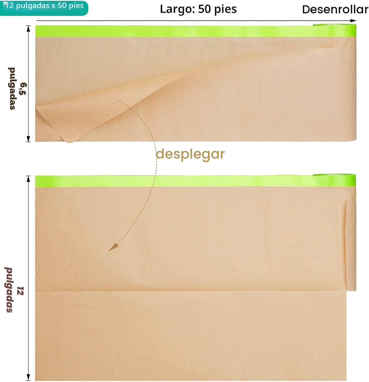 Papel enmascarar adhesivo 12pulg x50ft para pintar