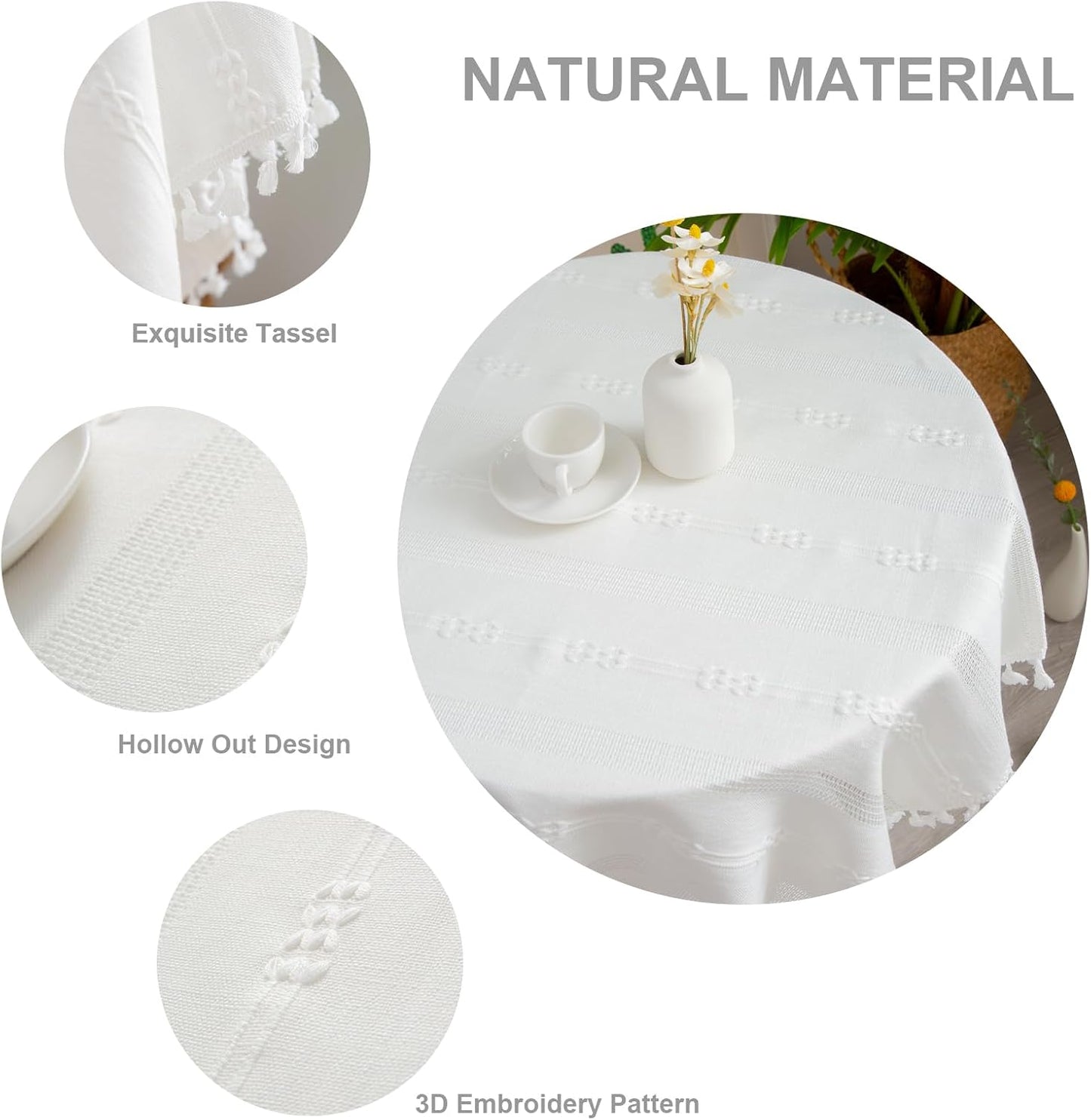 Mantel cuadrado lino marfil 36x36pulg bordado granja