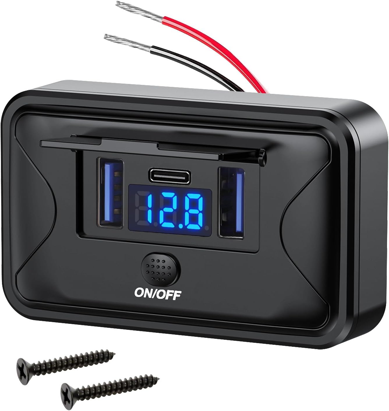 Panel carga USB doble 18W 36W USB C con voltímetro LED coche