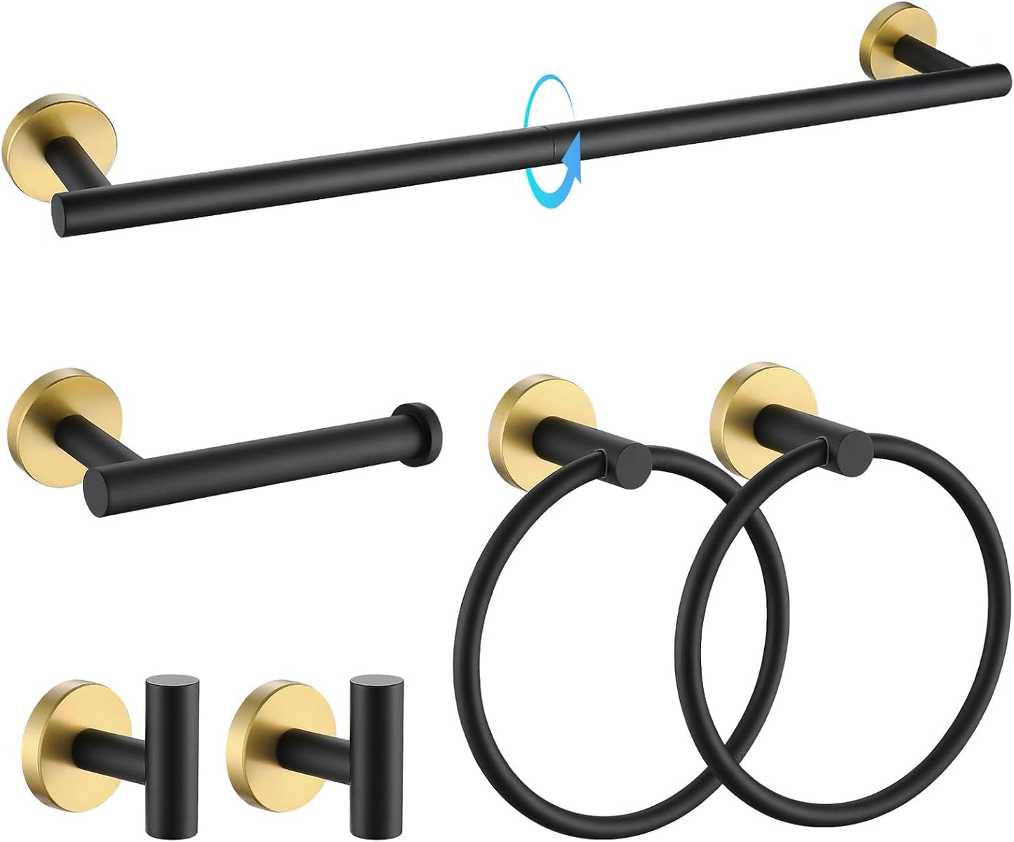 Set 6 Pzas Herrajes Baño Negro Dorado 23.6pulg