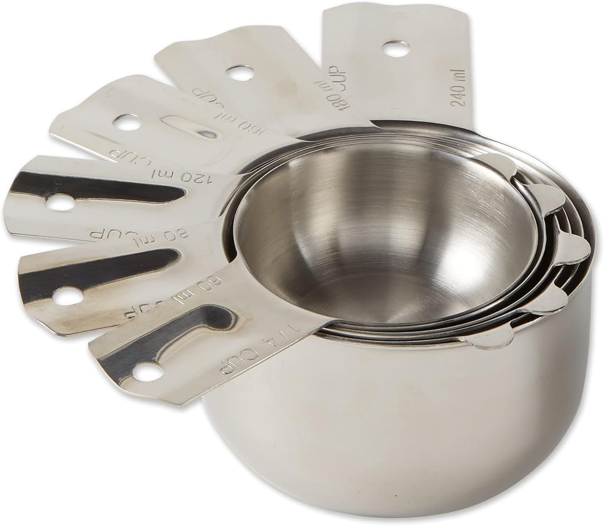 Set 6 Vasos Medidores Acero Inox 1/4 a 1 Taza Nido