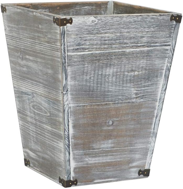 Cubo basura madera tipo granja gris soportes metal