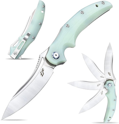Cuchillo plegable EDC hoja D2 mango G10 bloqueo rodamiento jade