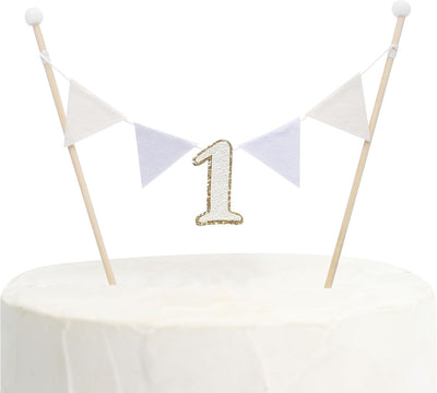Decoración madera 1er cumpleaños dorada con purpurina