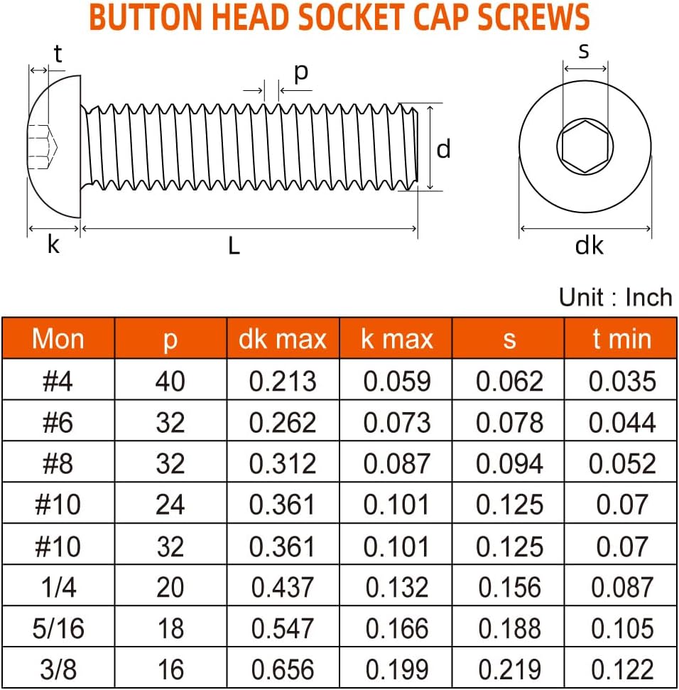 Tornillos cabeza botón 5/16-18 x 1 pulg acero inox 304