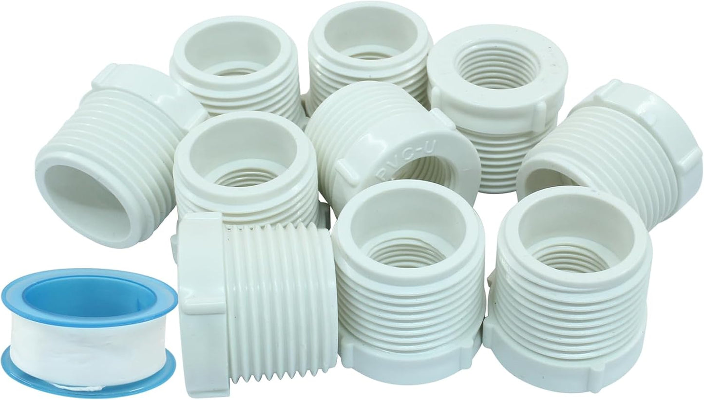 10 Bujes Reductores PVC 1x1/2 pulg color blanco