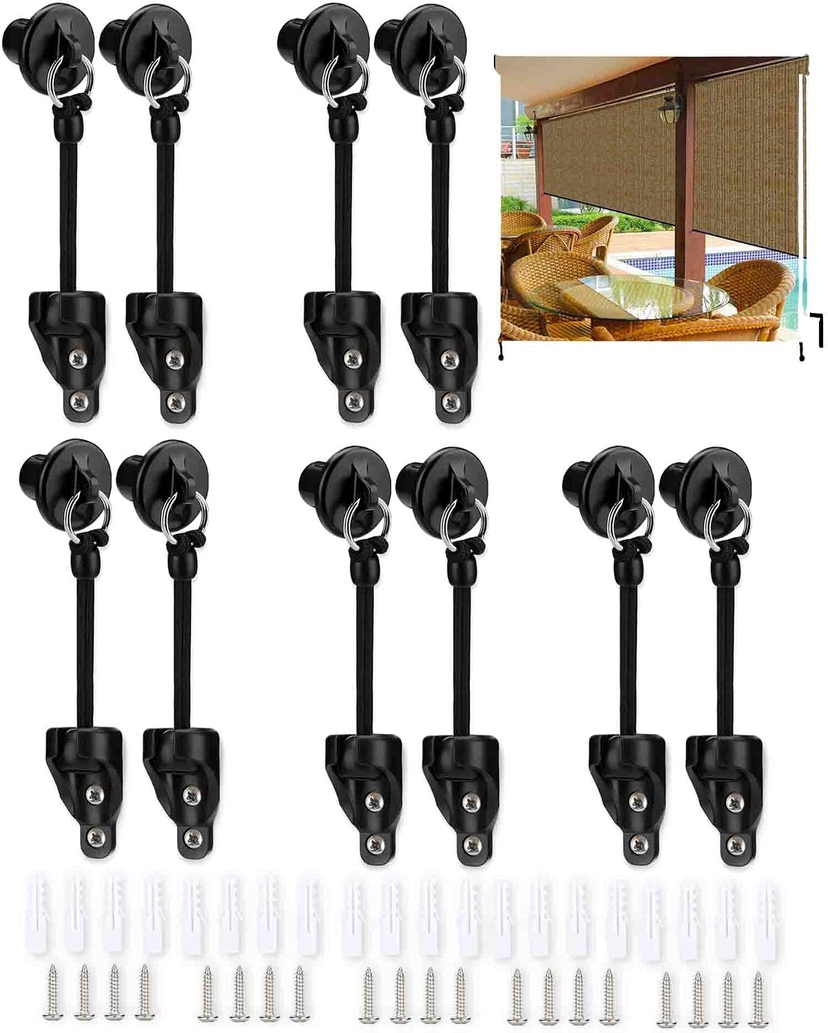 Kit elástico y tapa extremo sombra enrollable 5 set negro