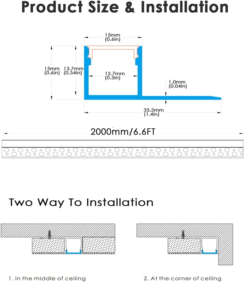 Canal LED aluminio 6.6pies pack 10 unidades