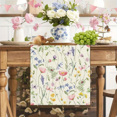 Camino de mesa floral de libélula y mariposa 13 x 72 pulgadas