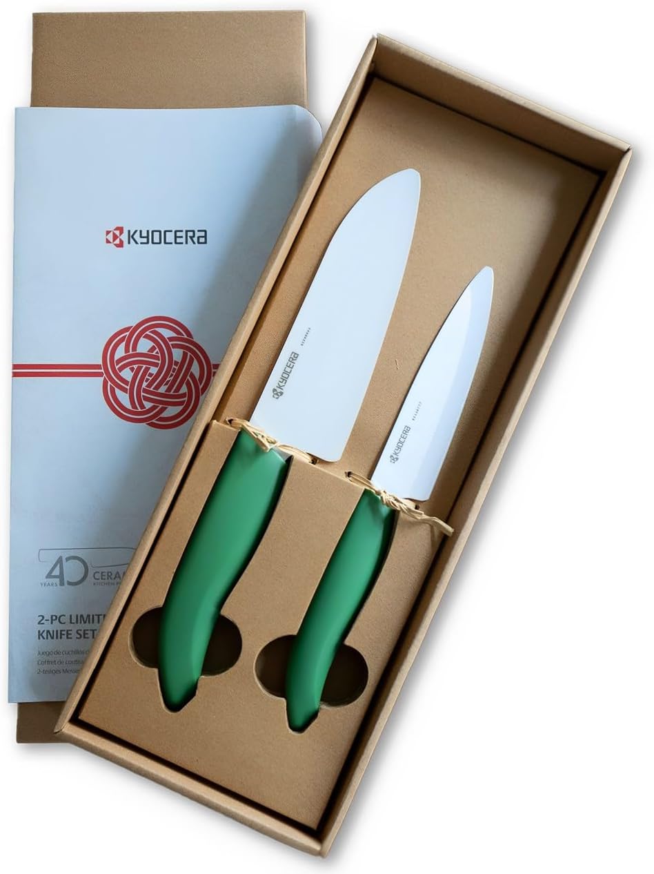 Set 2 Cuchillos Cerámica Santoku Verde Botánico 5.5 y 4.5