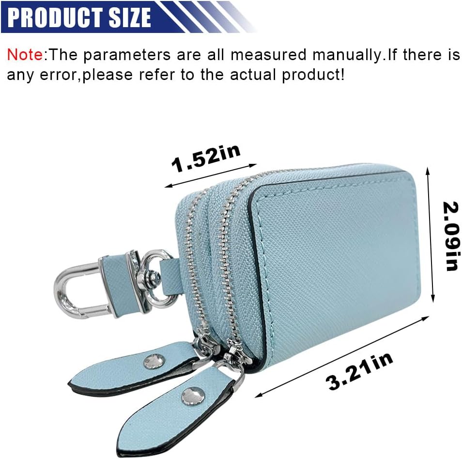 Funda llaves automóvil piel auténtica 2 bolsillos azul claro