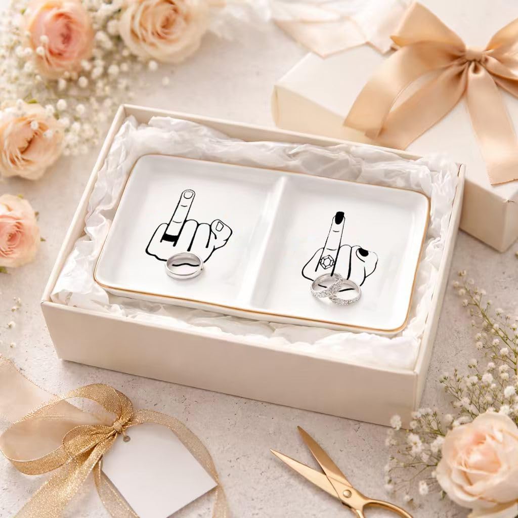 Soporte anillos cerámica elegante para compromiso boda