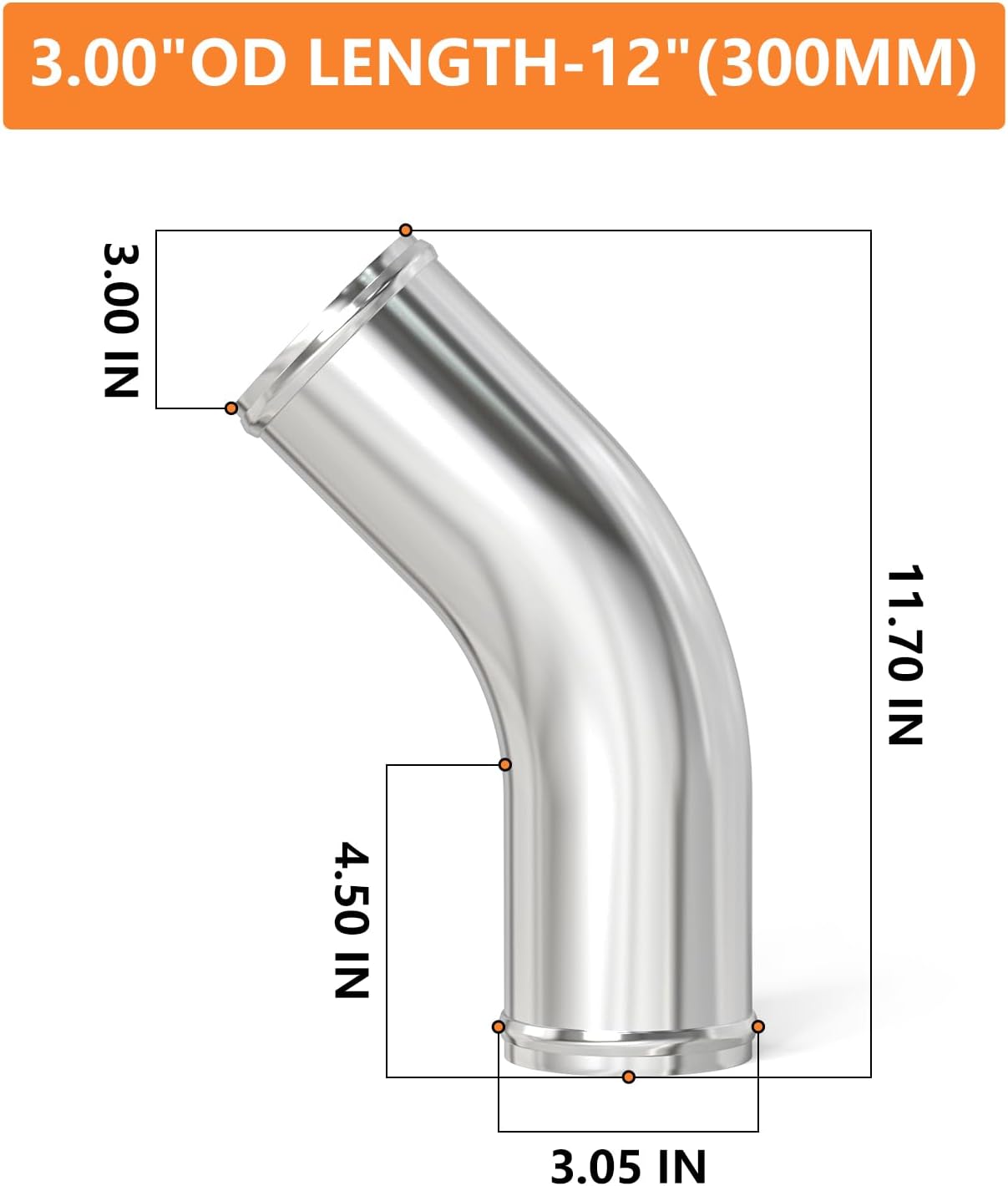 Tubo aluminio 45 grados para interenfriador 3" OD