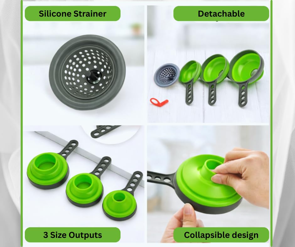 Set 3 embudos silicona plegables para sopa tarros mason