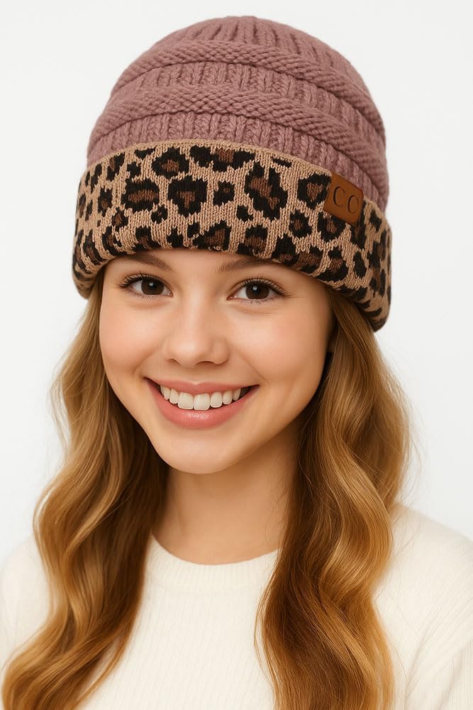 Gorro clásico mujer puño leopardo color sólido
