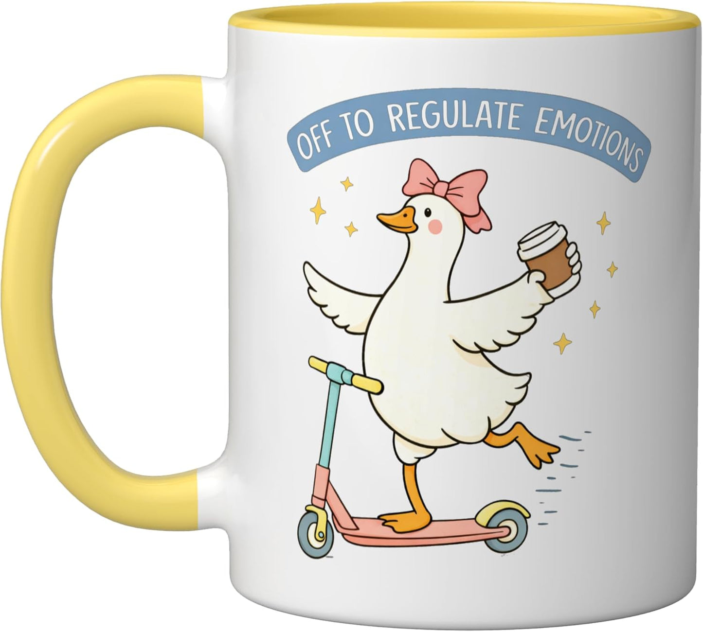 Taza Cerámica Café Patito Regula Emociones Amarillo Blanco