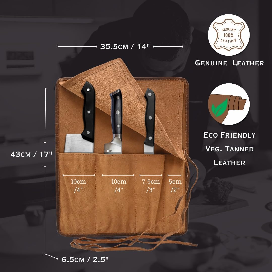Bolsa cuero cuchillos chef profesional duradera portátil