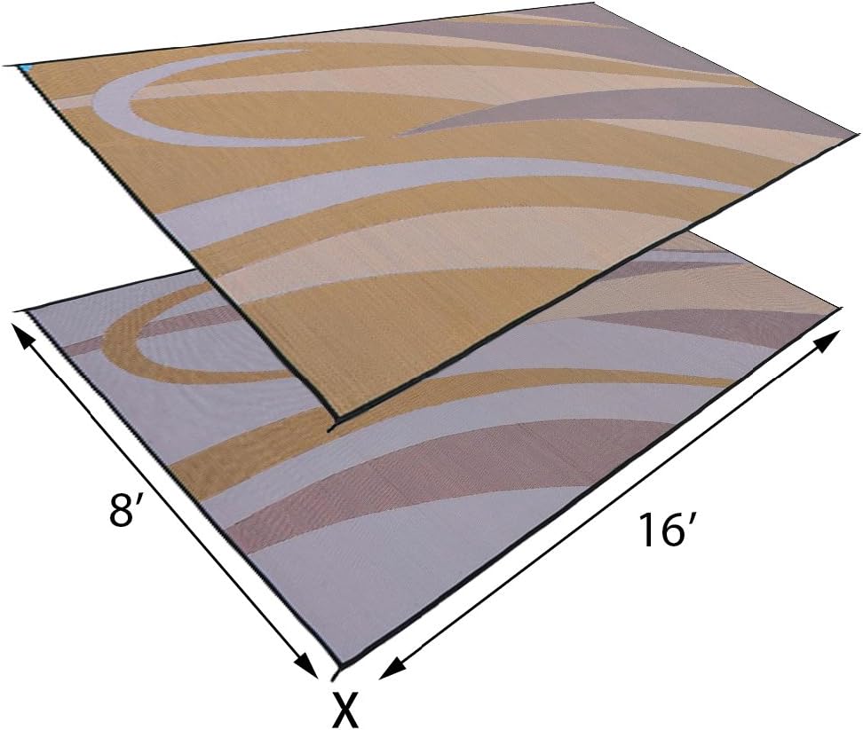 Tapete reversible patio diseño gráfico 8x16ft marrón/dorado