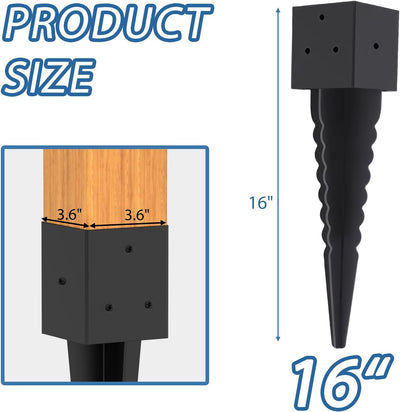 2 Estacas Anclaje Poste Valla 4x4pulg Base Metal Negro