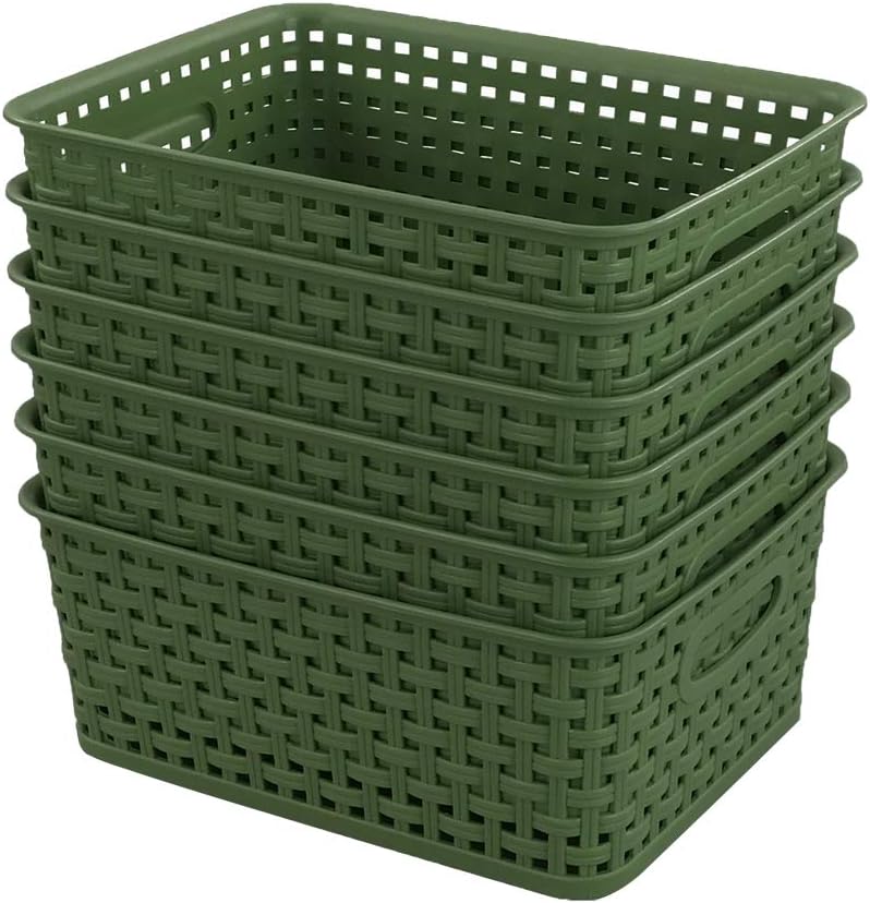 Cestas plástico trenzado para cocina baño 6 pzas verde
