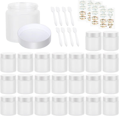 24 Pzas Tarros Vidrio Esmerilado 4oz con Tapas para Cosméticos