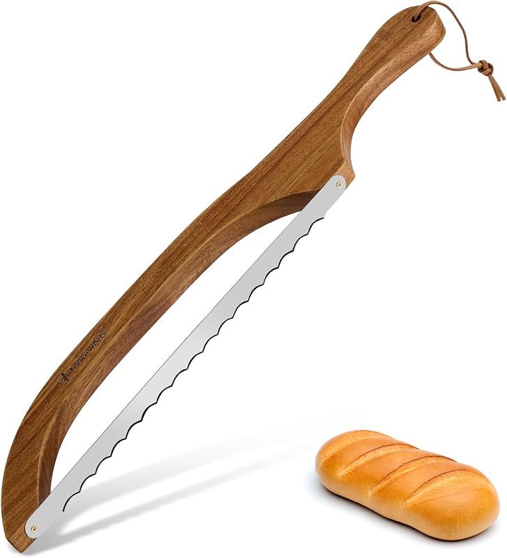 Cuchillo rebanador pan madera dentado cocina