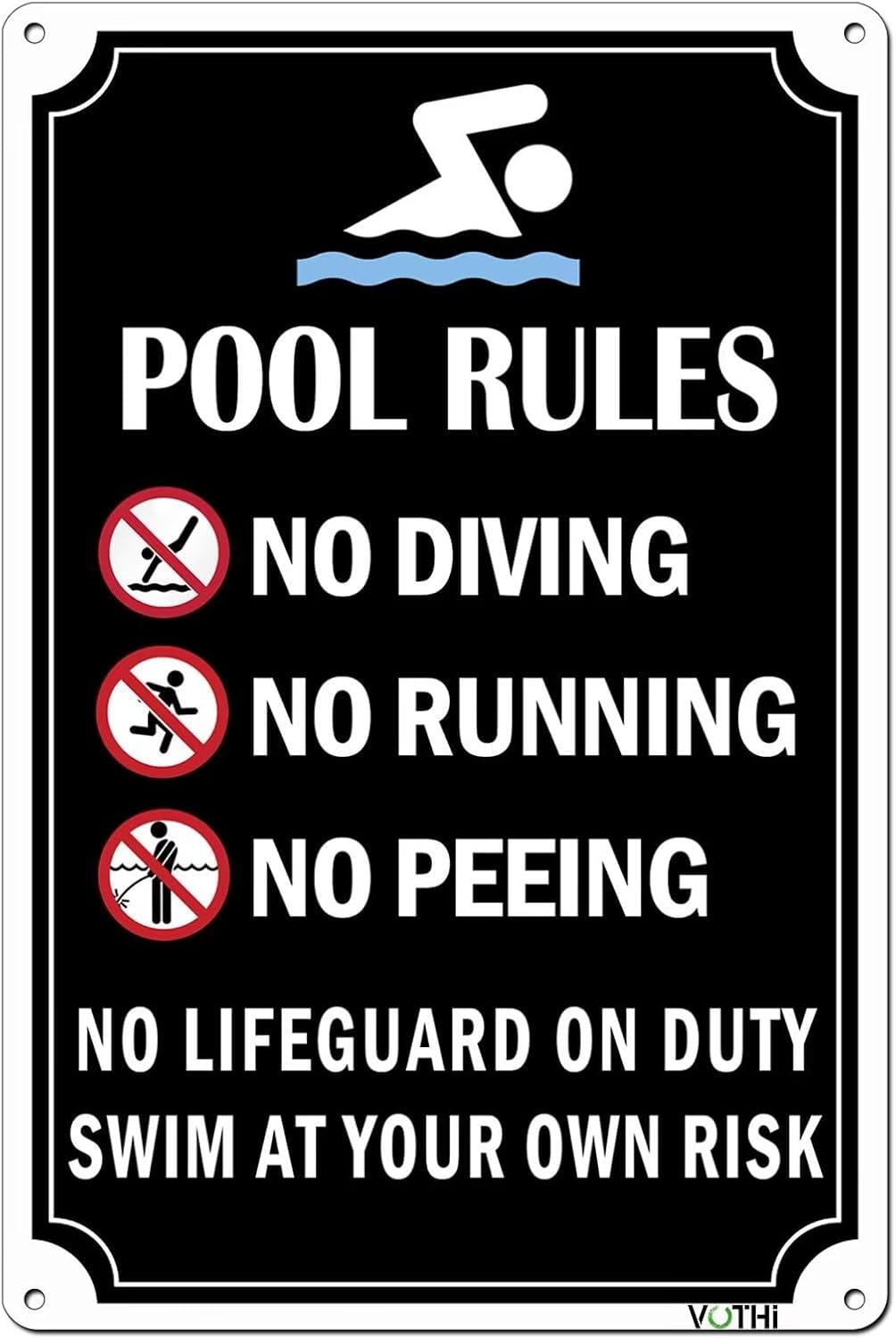 Letreros piscina aluminio texto inglés no diving no running