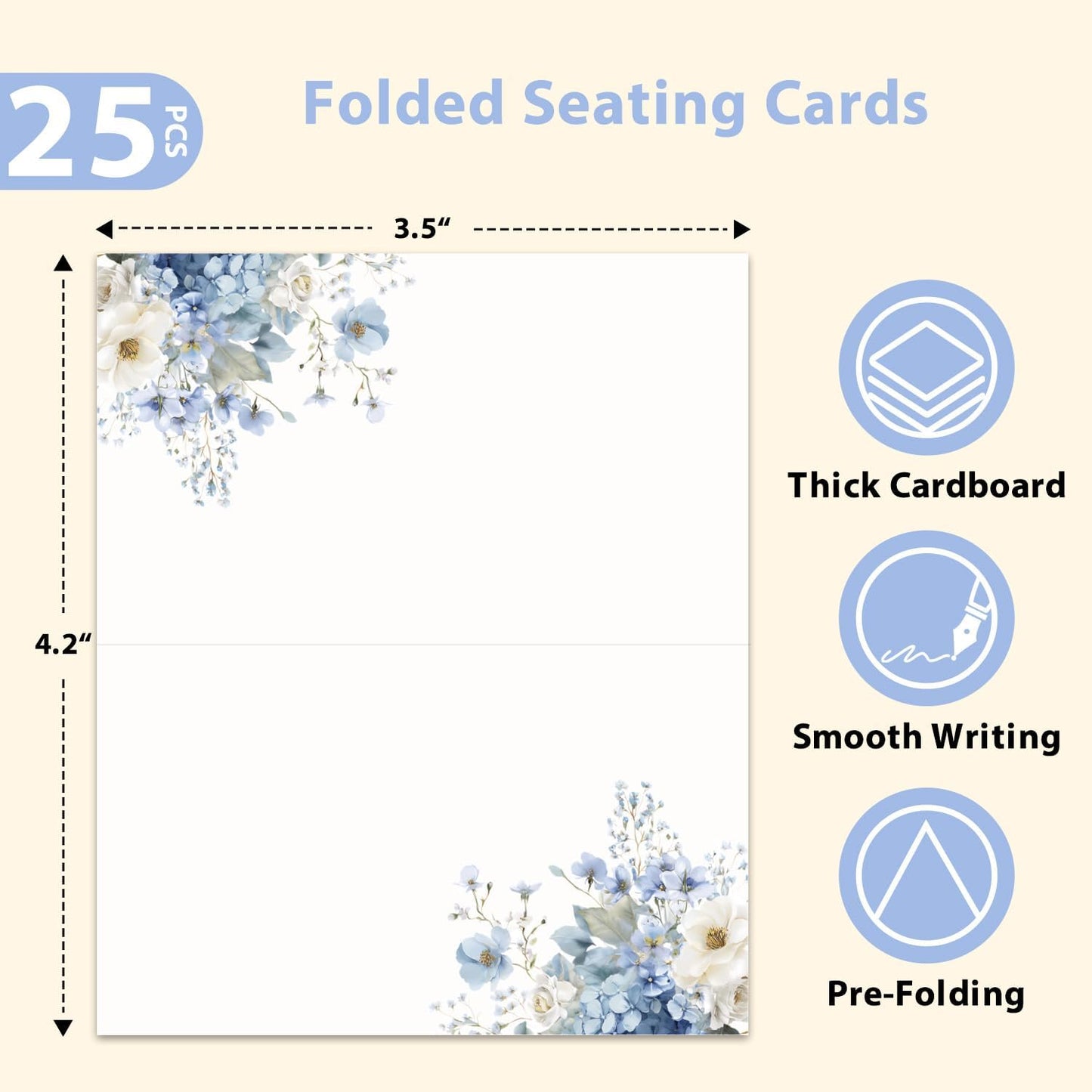 Tarjetas flores azules para mesa boda y eventos