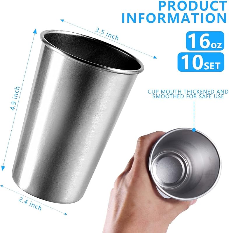 Set 10 Vases Acero Inox 16oz Irrompibles para Bar Hogar