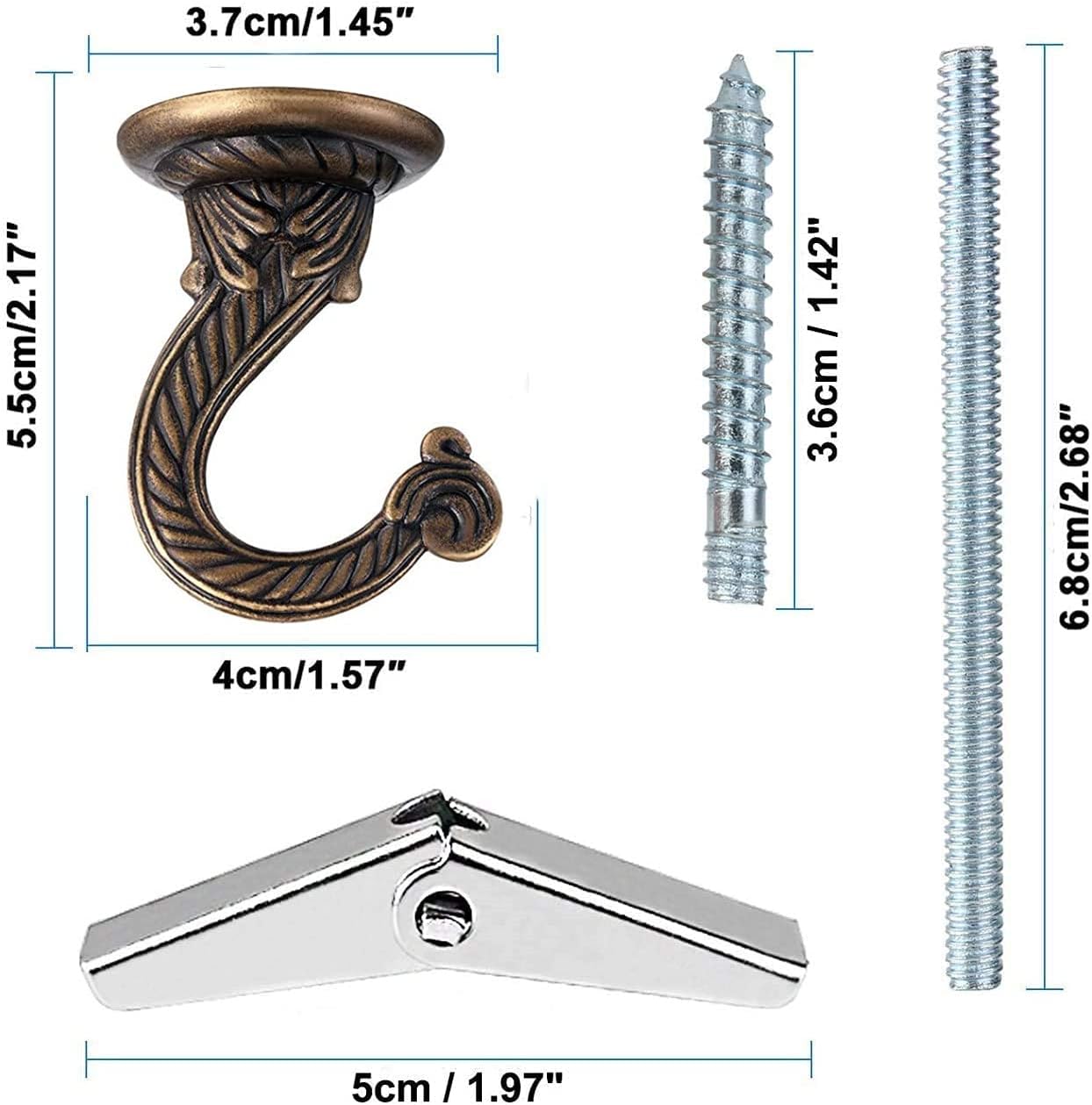 2 Set Ganchos Metal 2.17" para Plantas y Adornos Bronce