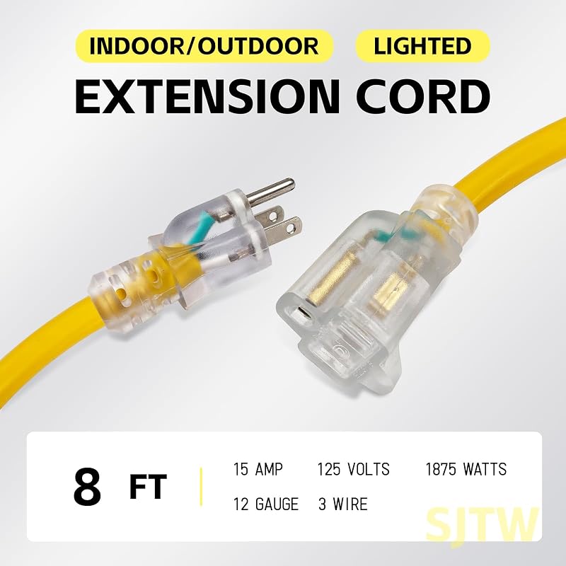 Cable extensión iluminado 8ft amarillo enchufe tierra jardín