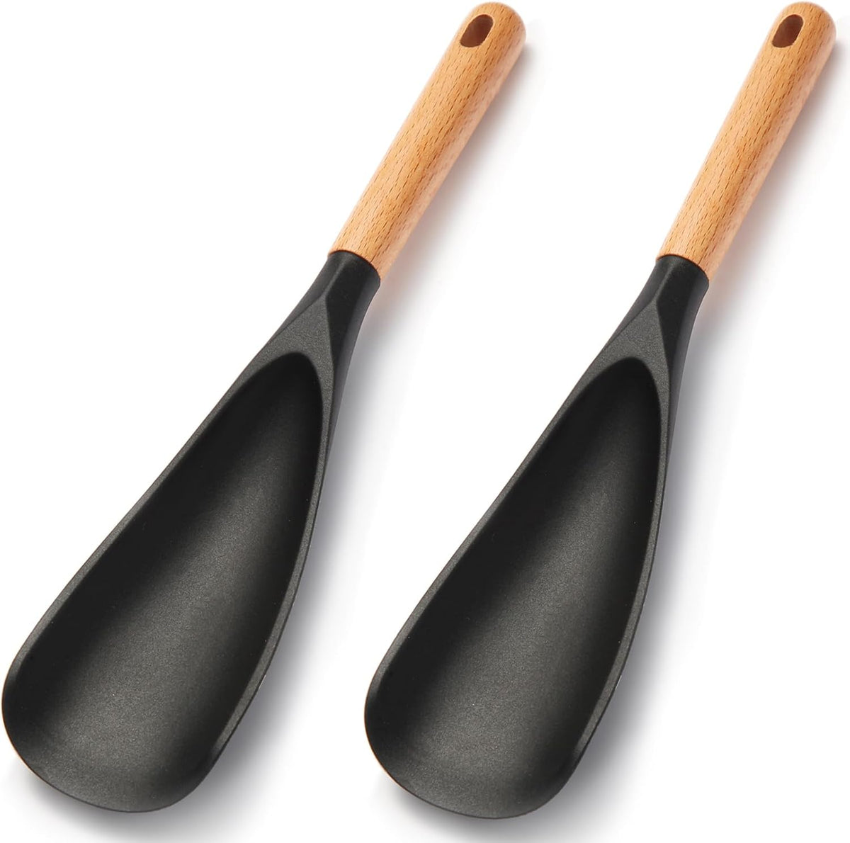 2 Cucharas Silicona Antiadherente con Mango Madera para Cocina