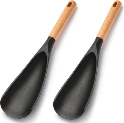 2 Cucharas Silicona Antiadherente con Mango Madera para Cocina