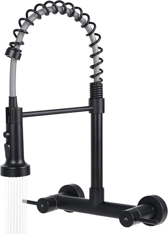 Grifo cocina pared 8" rociador 3 funciones asa doble negro