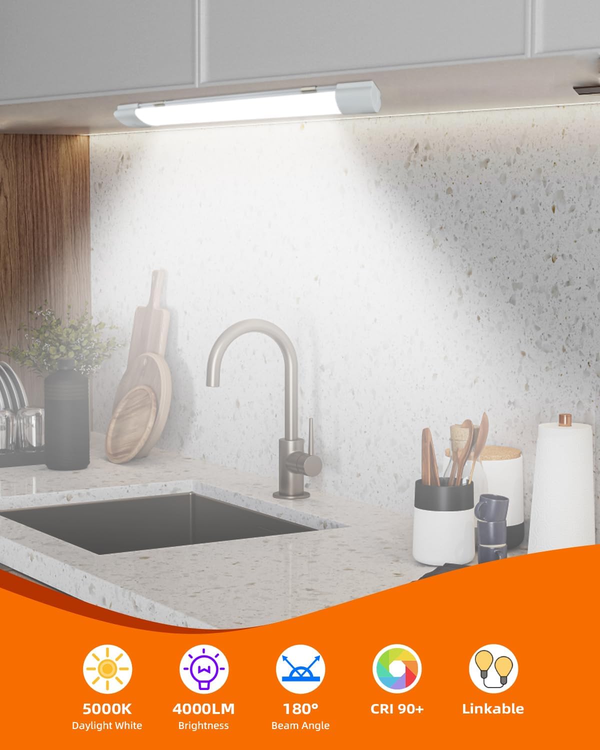 Lámpara techo LED 5000K enchufe barra luz cocina baño 4ft