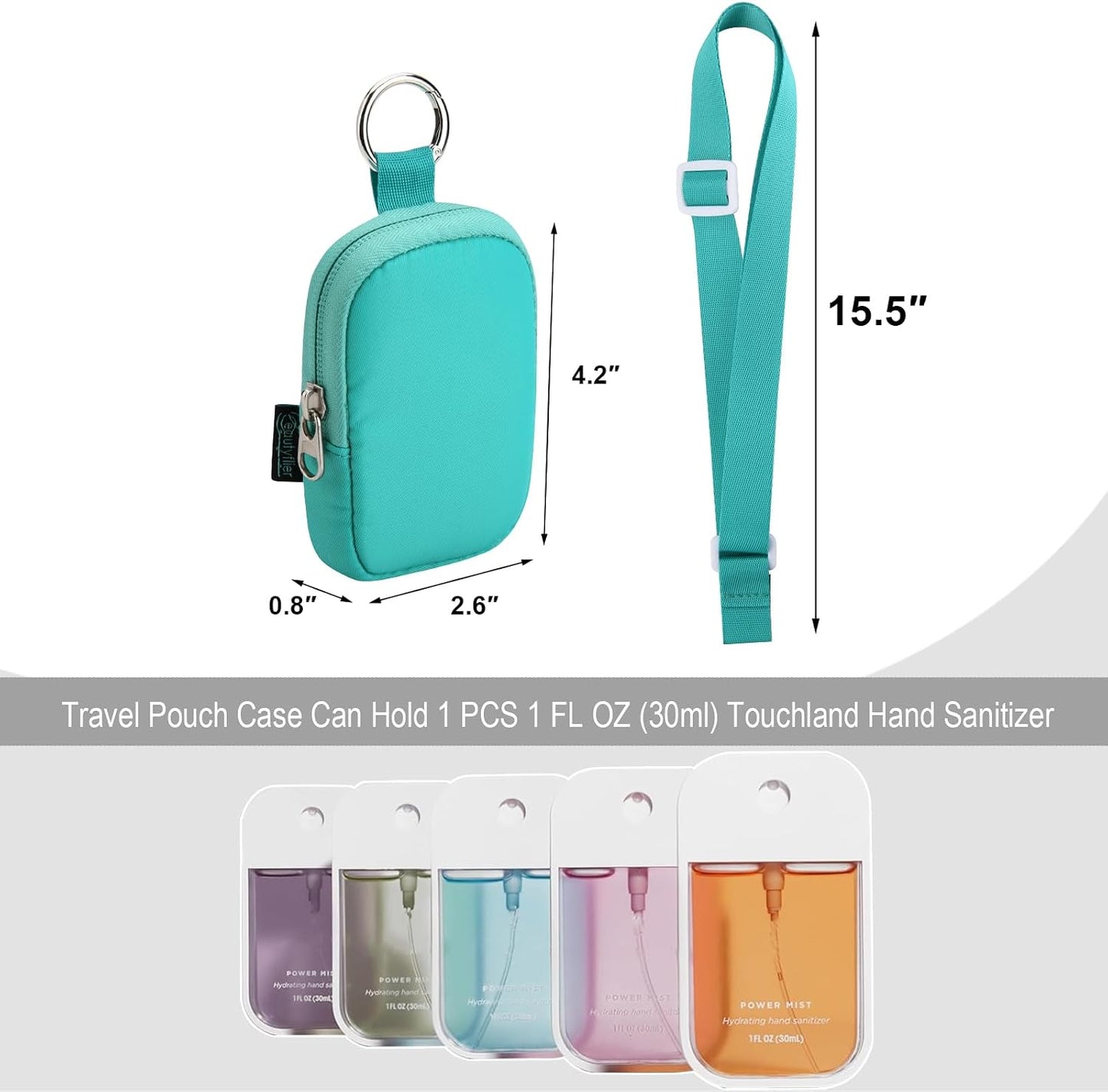 Estuche spray desinfectante bolsillo con cremallera y correa