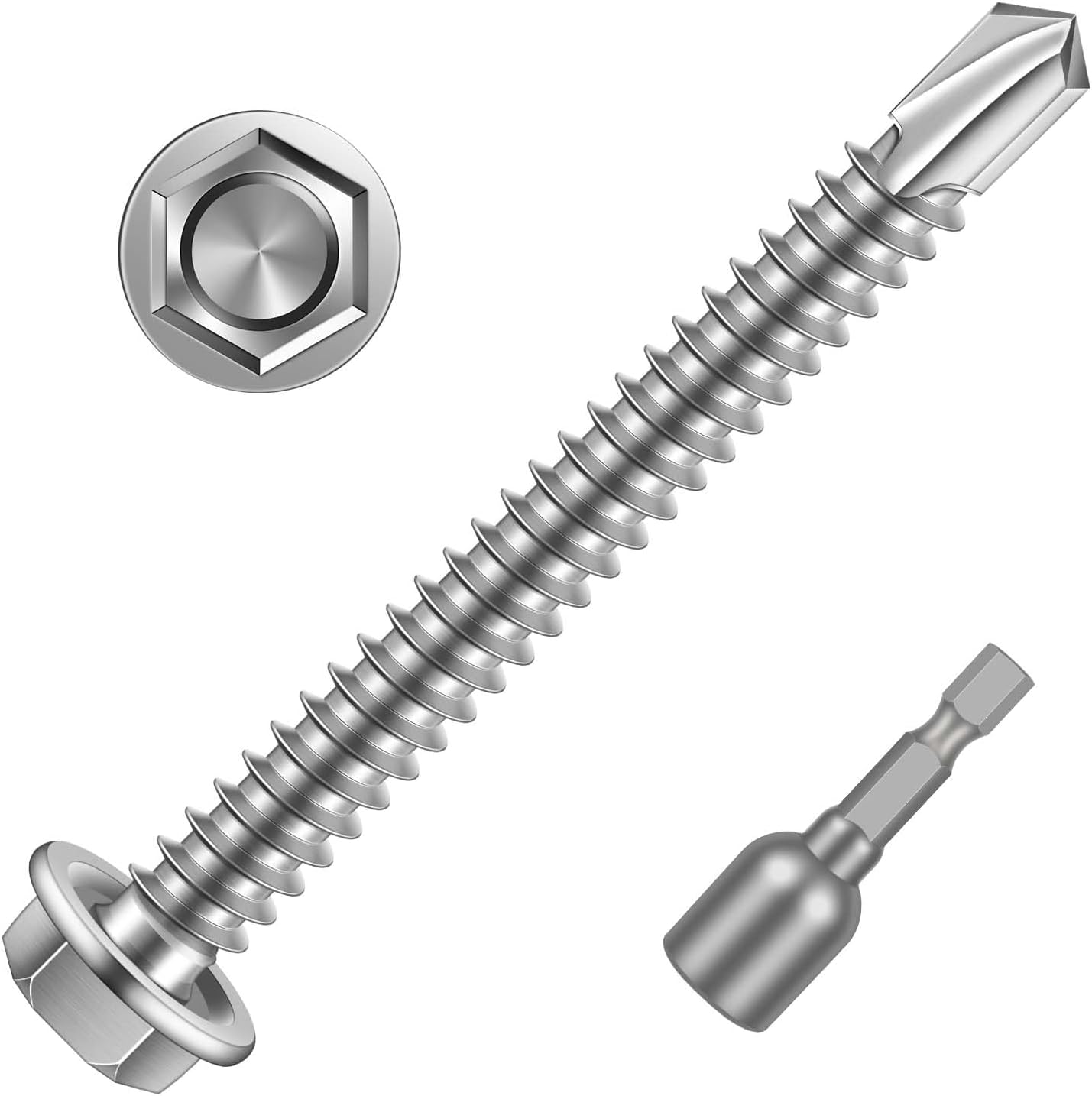 Tornillos chapa autoperforantes #10 x 3 acero inox 410 50uds