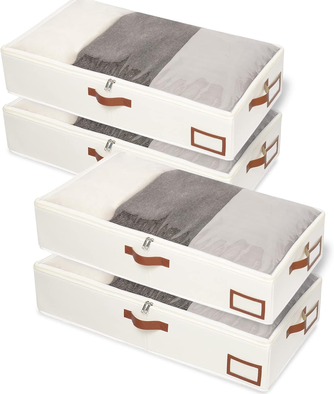 4 Organiz. Ropa Cama con Cremallera 31.5x15.7" Beige