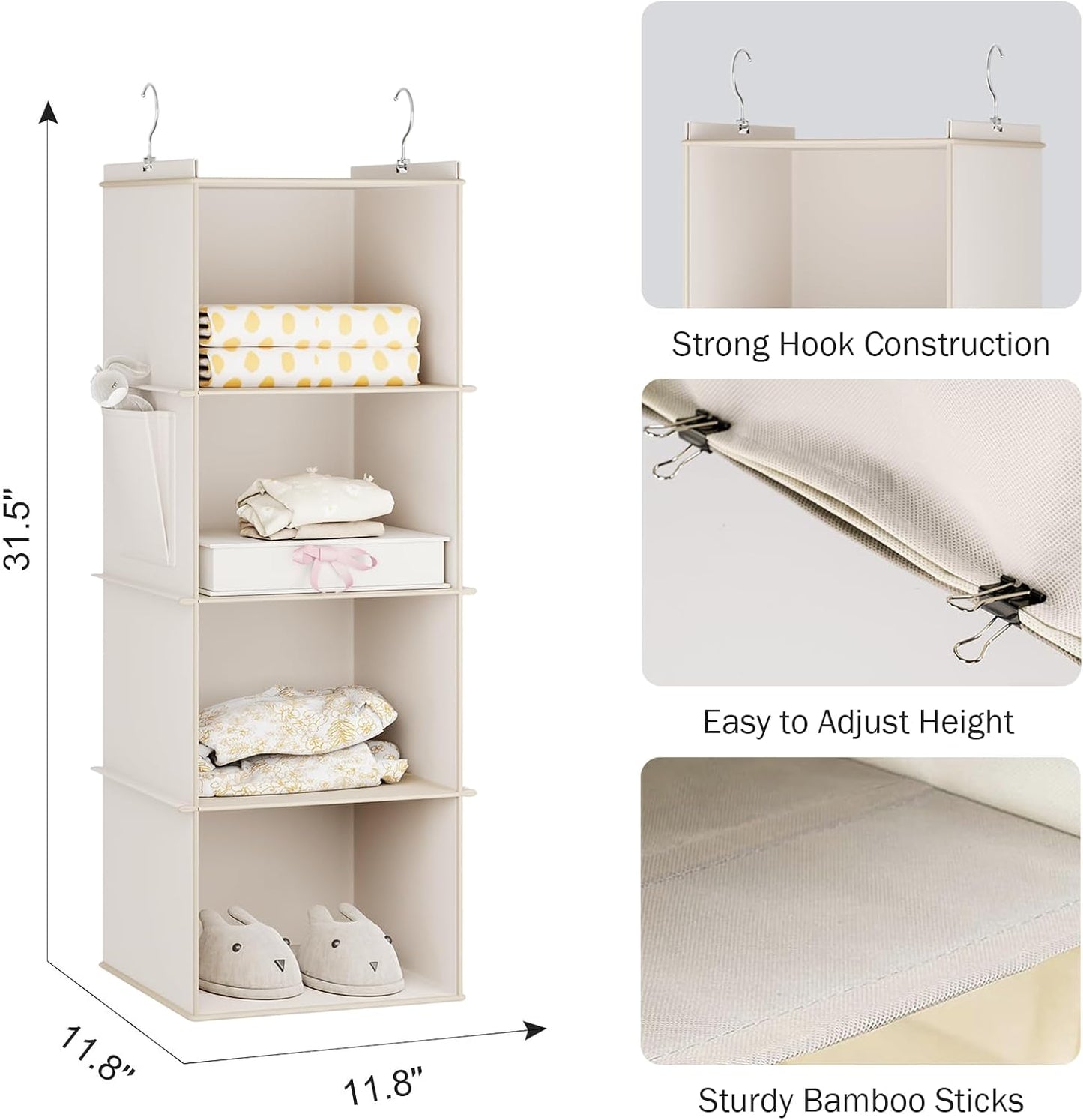 Organiz. colgante armario 4 estantes beige