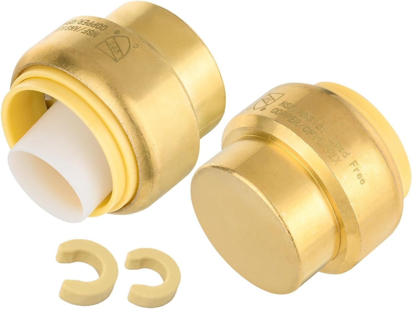 2 Tapones Ajuste Presión 3/4pulg Latón Con Clip Plomería