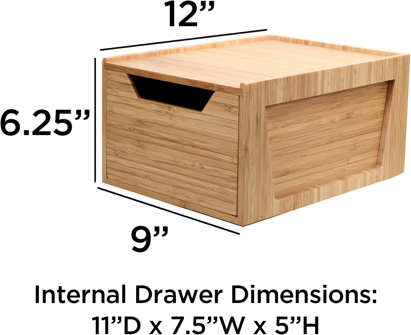Cajón alto bambú apilable cocina oficina baño 12x9x6.25"