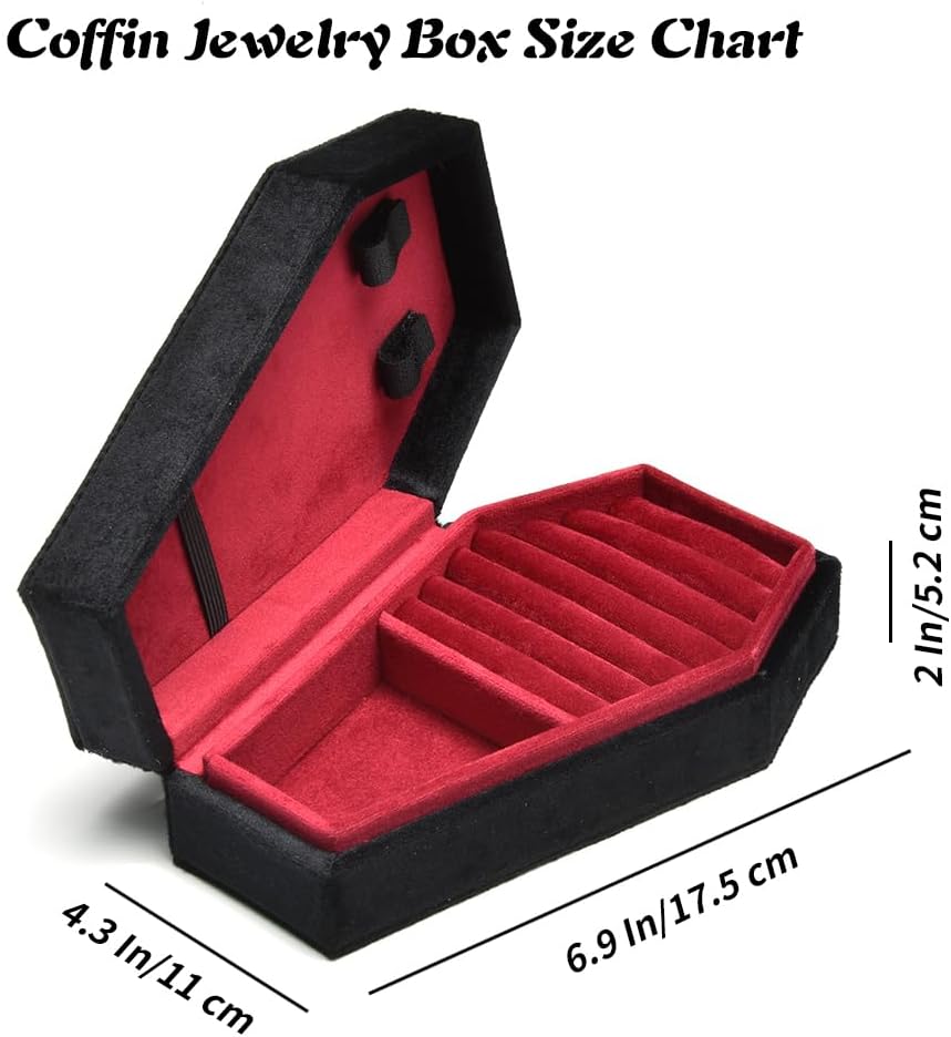 Estuche joyas gótico en forma de ataúd terciopelo