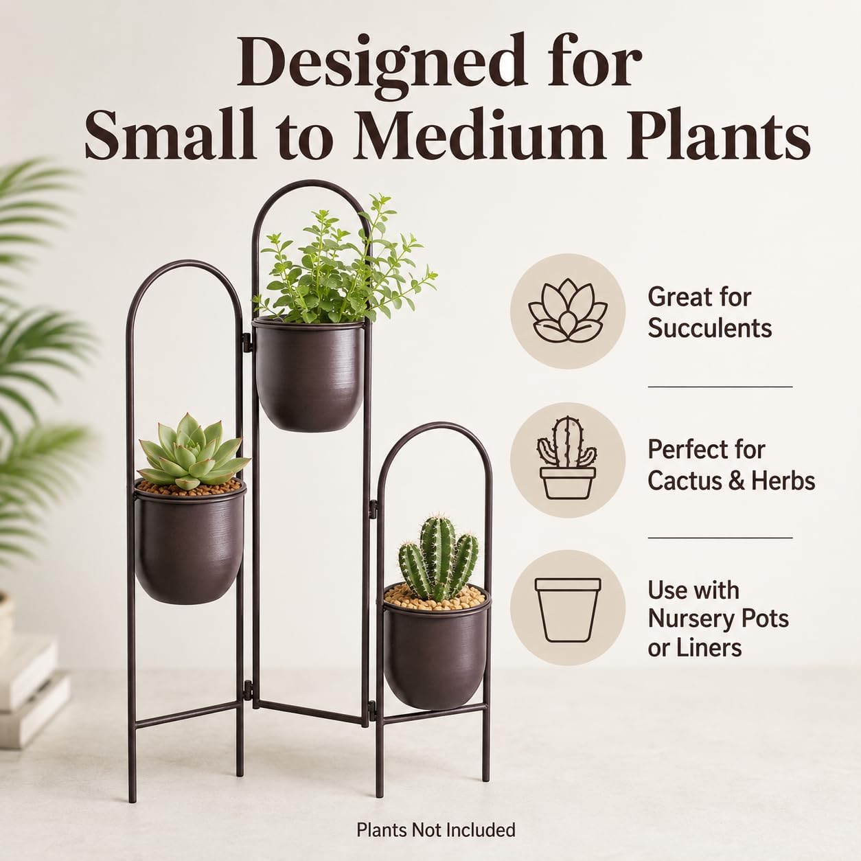 Soporte plantas 3 niveles metal 35pulg interiores