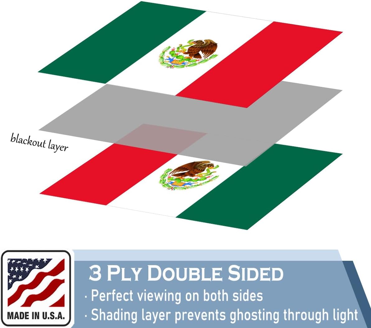 Bandera México 2x3ft doble cara 2 ojales latón decoración