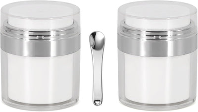2 Pzas Bomba Sin Aire Cosmética con Espátula 1.7oz Recargables